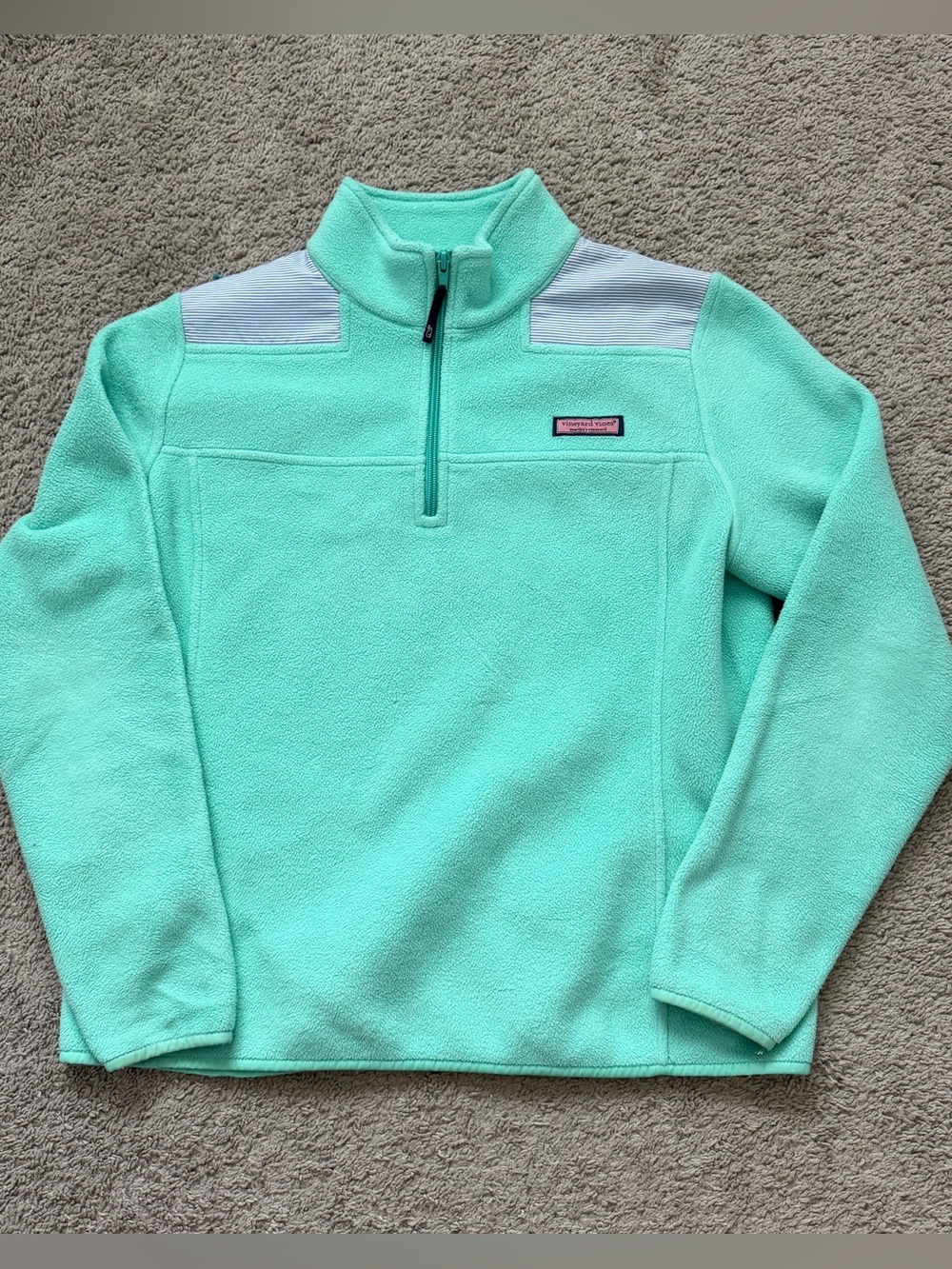 Vineyard Vines Womens Small 1/4 Zip Fleece Pullover Mint Green Striped Yoke